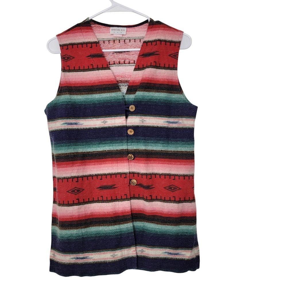 Vintage Southwest Aztec Stripe Vest Special F/X Medium 50% Cotton Sleeveless